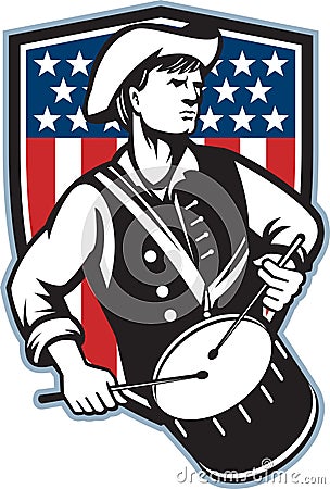 American Patriot Drummer With Flag Vector Illustration