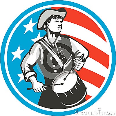American Patriot Drummer USA Flag Circle Retro Stock Photo