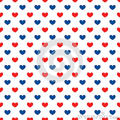 American patriotic seamless pattern. USA traditional background. Red blue white hearts backdrop. Vector template for Vector Illustration