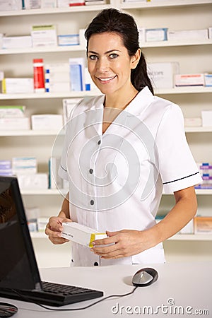 American pharmacist at work Stock Photo