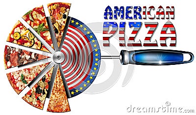 American Pizza on Cutter for Pizza Stock Photo