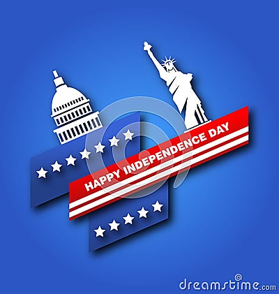 American Poster for Fourth of July Independence Day of the USA, Capitol, Statue of Liberty Vector Illustration