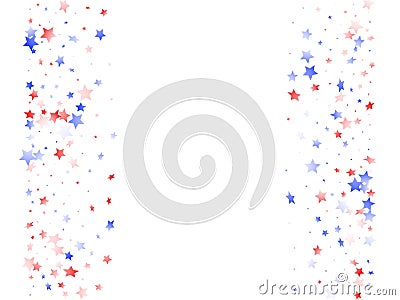 Flying red blue white star sparkles on white vector american patriotic background. Vector Illustration