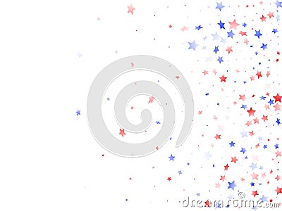 Flying red blue white star sparkles on white vector american patriotic background. Vector Illustration