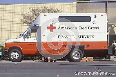 An American Red Cross Disaster Service vehicle in Los Angeles after the 1994 earthquake Editorial Stock Photo