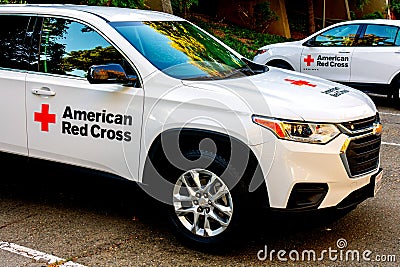 American Red Cross white emergency and relief vehicle Editorial Stock Photo