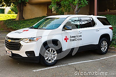 American Red Cross white emergency and relief vehicle Editorial Stock Photo