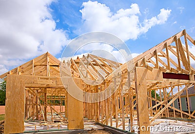 American residential wooden house contruction Stock Photo