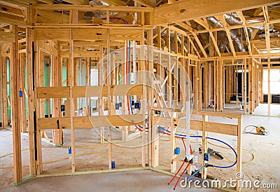 American residential wooden house contruction Stock Photo