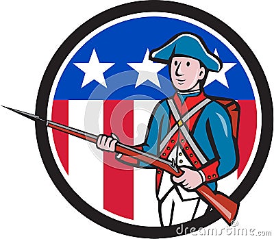 American Revolutionary Soldier USA Flag Circle Cartoon Vector Illustration