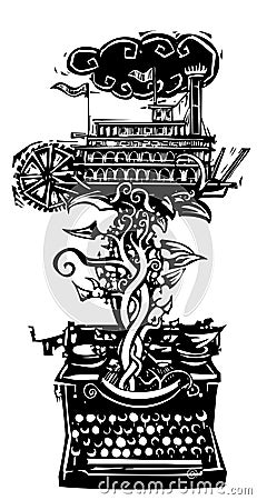 American Riverboat Story Vector Illustration