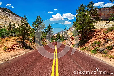 American road in Zion Canyon National Park, Utah Stock Photo