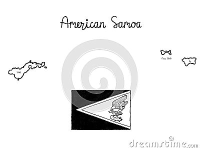 American Samoa Country Map Flag Vector Illustration Hand Drawn Cartoon Art Vector Illustration