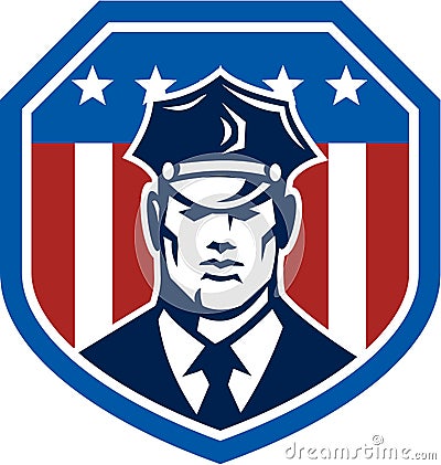 American Security Guard Flag Shield Retro Vector Illustration