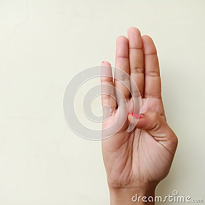 american sign language alphabet letter B displayed with isolated hand on light background Stock Photo