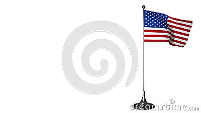 American small flag fluttering on a flagpole. White screen background, 3d rendering Stock Photo