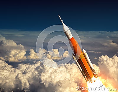American Space Launch System In The Clouds Stock Photo