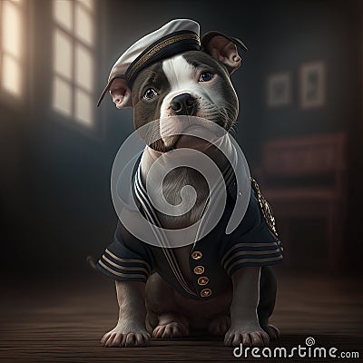 American Staffordshire Terrier dressed like a sailor. Generative AI Stock Photo