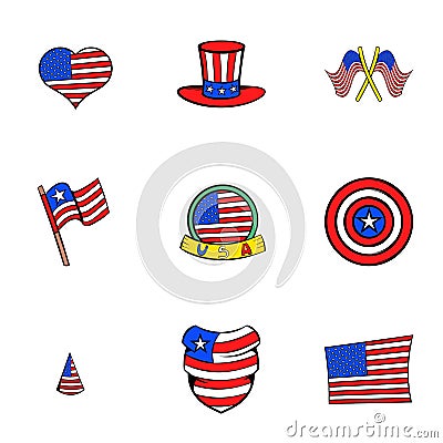 American states icons set, cartoon style Vector Illustration