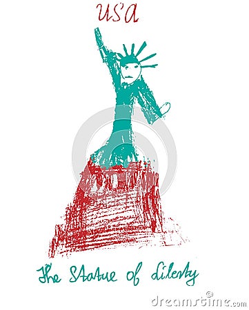 American statue of liberty USA illustration kid style illustration Vector Illustration