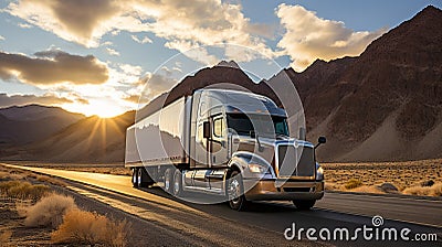 American style truck hauling load on freeway efficient transportation on the highways Stock Photo