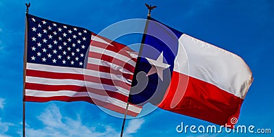 Texas Flag backed by the American flag Stock Photo