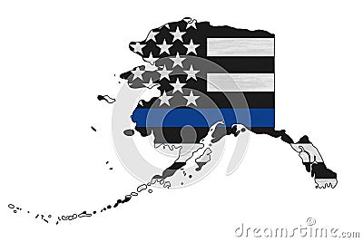 American thin blue line flag on map of Alaska Stock Photo