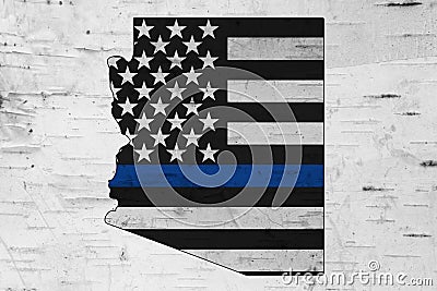 American thin blue line flag on map of Arizona Stock Photo