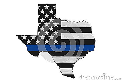 American thin blue line flag on map of Texas Stock Photo