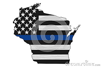 American thin blue line flag on map of Wisconsin Stock Photo