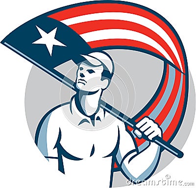 American Tradesman Holding USA Flag Circle Vector Illustration