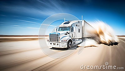 An american truck runs fast in the desert raising a cloud of sand, illustration ai generative Cartoon Illustration