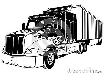 American Truck with Trailer Vector Illustration