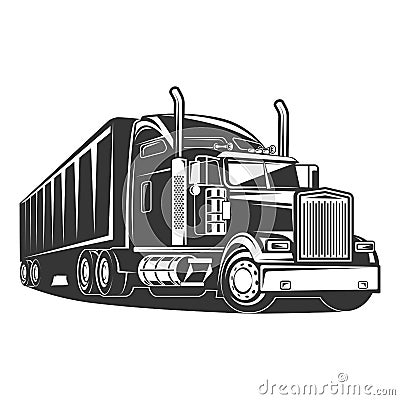 American Truck Trailer black and white illustration Vector Illustration