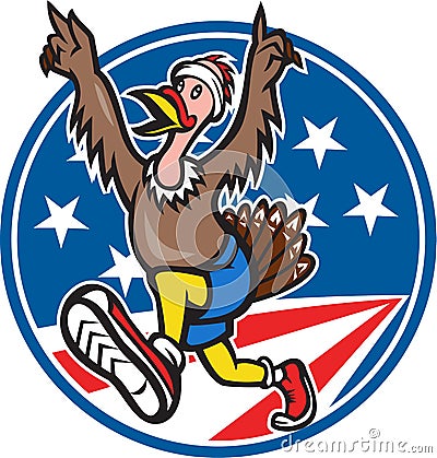 American Turkey Run Runner Cartoon Vector Illustration