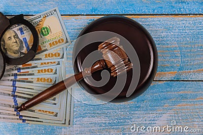 American us dollars of justice judge gavel with handcuffs Stock Photo