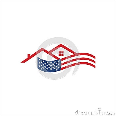 american usa flag and house home realty logo vector illustration Vector Illustration