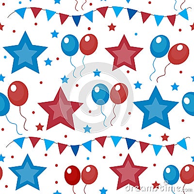 American USA flag seamless patterns. Independence Day, July 4 concept, repeating texture, endless background. Vector Vector Illustration