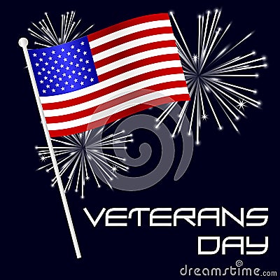 American veterans day celebration with flag and fireworks eps10 Vector Illustration