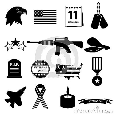 American veterans day celebration icons set Vector Illustration