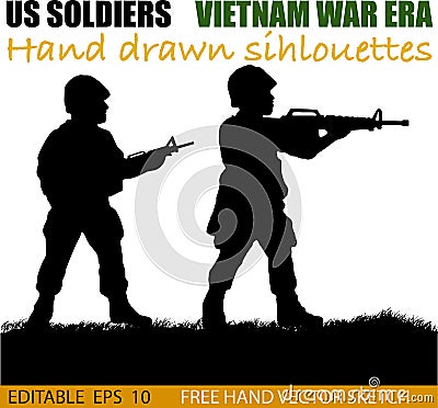 American Vietnam War soldiers circa 1960`s Vector Illustration