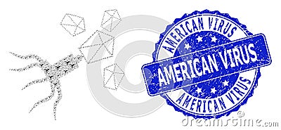 Distress American Virus Round Stamp and Recursion Virus Replication Icon Mosaic Vector Illustration