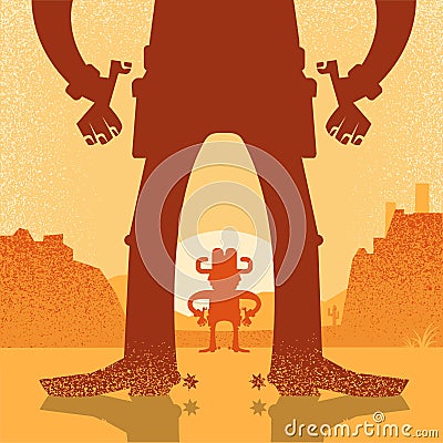 American Western cowboy duel gunfight.Vector illustration with t Vector Illustration