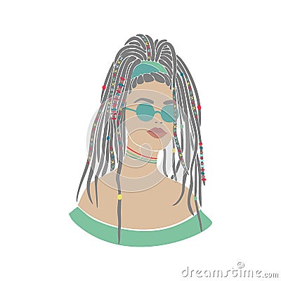 American woman braids set african drawn for design. Young lady portrait. Oriental people. Boho style. Vector drawing Vector Illustration