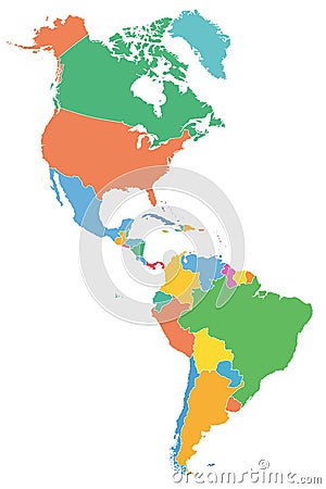 The Americas, political map with single states in different colors Vector Illustration