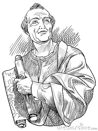 Amerigo Vespucci portrait in line art illustration. Vector Illustration