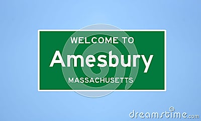 Amesbury, Massachusetts city limit sign. Town sign from the USA. Stock Photo