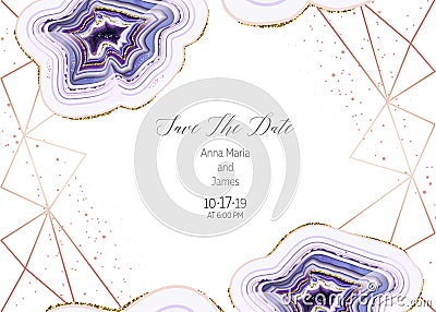 Amethyst crystal geode purple horizontal vector frame. Vector Illustration