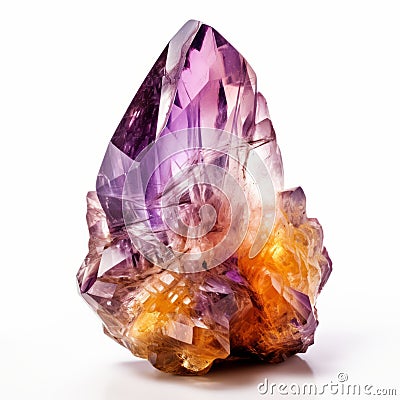 Ametrine Crystal: Yellow And Purple Amethyst Stone With White Background Stock Photo