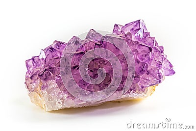 Amethyst stone druse cluster, isolated on white background. Natural, purple amethyst stone close-up. Amethyst stone is one of the Stock Photo